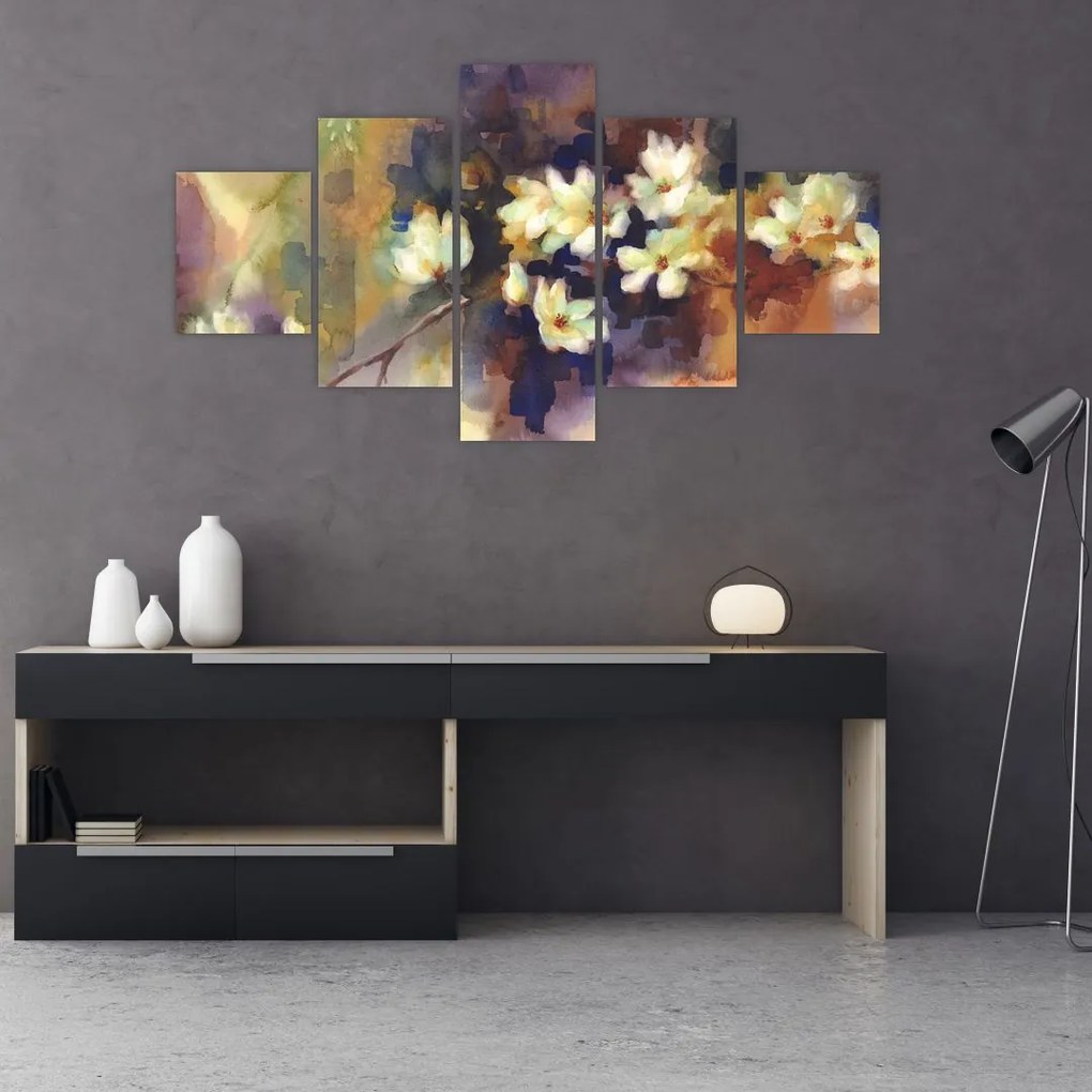 Obraz - Białe magnolie, malarstwo (125x70 cm)