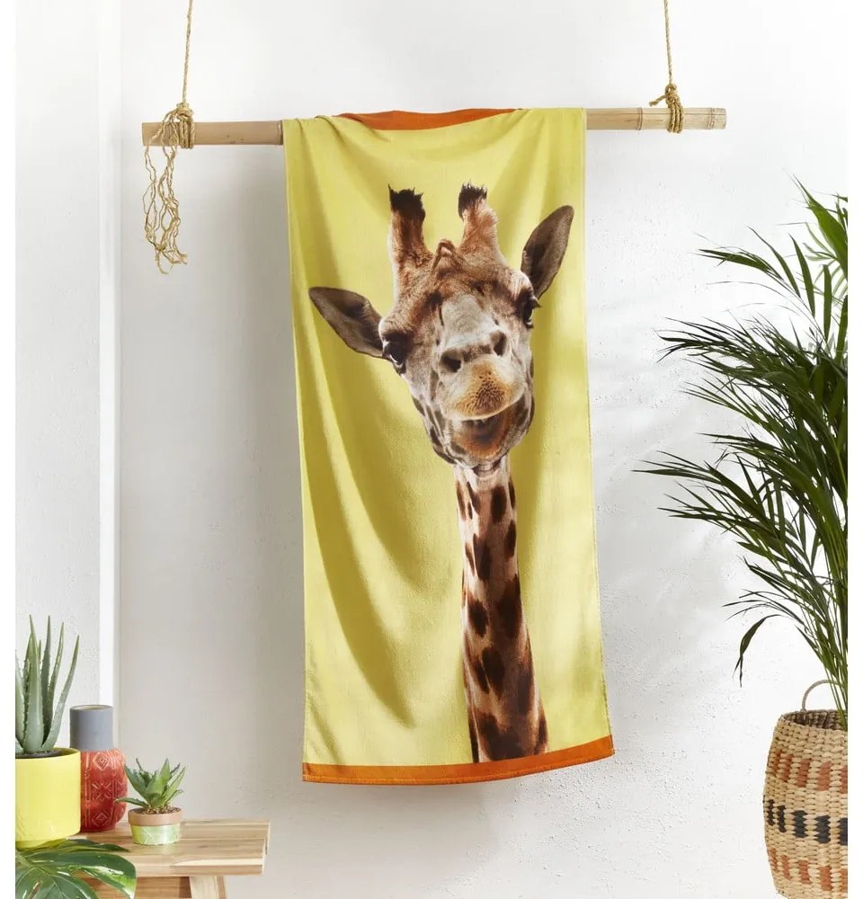 Żółty bawełniany ręcznik plażowy 76x160 cm Giraffe – Catherine Lansfield