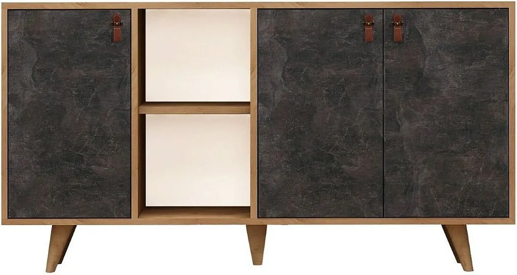 Komoda – 140 cm x 86 cm x 40 cm – Dąb i Ciemnoszary – Płyta wiórowa