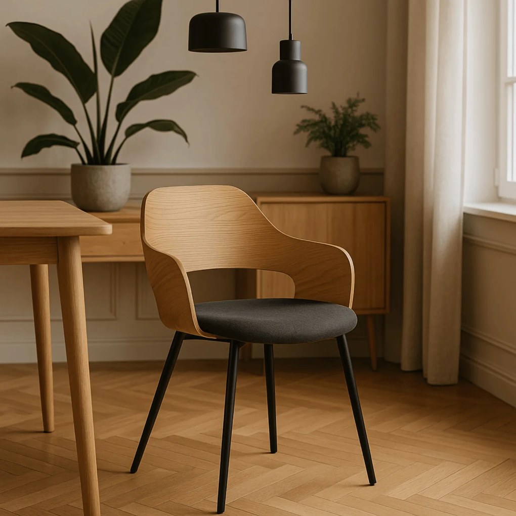 Krzesło Tapicerowane z Drewna Giętego ORBI Dąb Złoty/Czarne Nowoczesne Loft