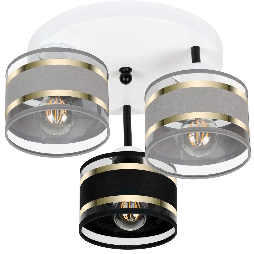 Lampa sufitowa biała trzypunktowa z szaro-czarnymi abażurami T-3030WE-