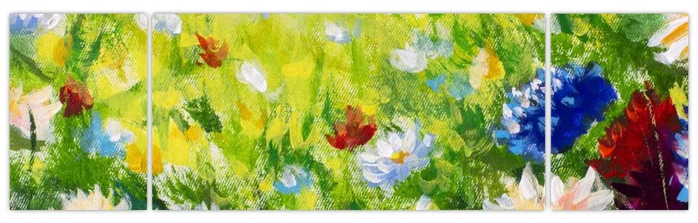 Obraz kwitnącej łąki, obraz olejny (170x50 cm)