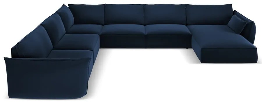 Ciemnoniebieski aksamitny narożnik (lewostronny/w kształcie litery U) Vanda – Mazzini Sofas