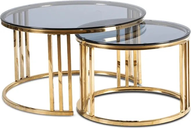 Zestaw Stolików Kawowych TRITON MAX 60 cm/80 cm Szary/Złoty Glamour