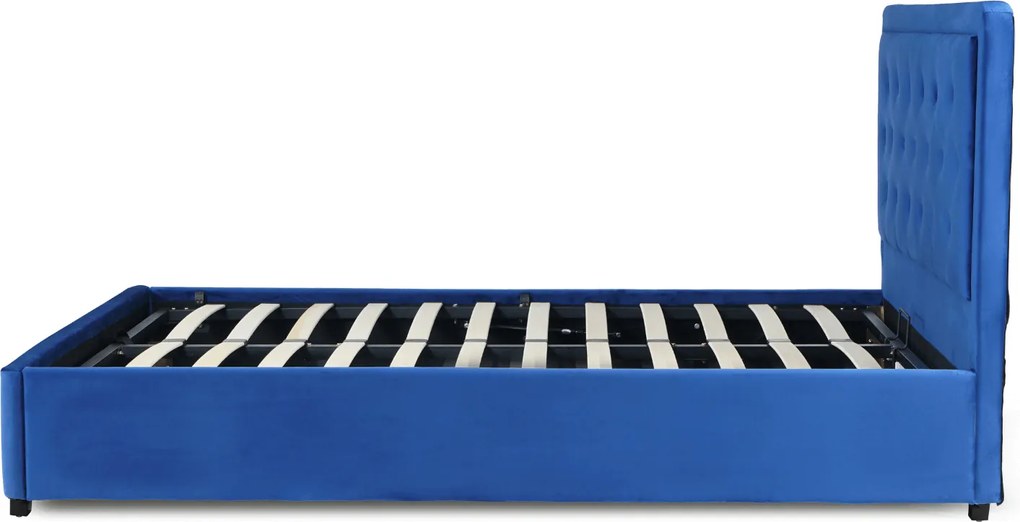 Łóżko Tapicerowane 160x200 cm ze Stelażem Dwuosobowe CROS Welurowe Granatowe