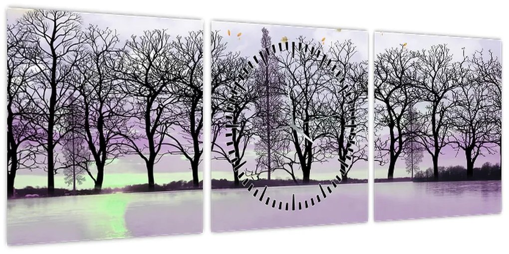 Obraz - Łodka na jeziorze (z zegarem) (90x30 cm)