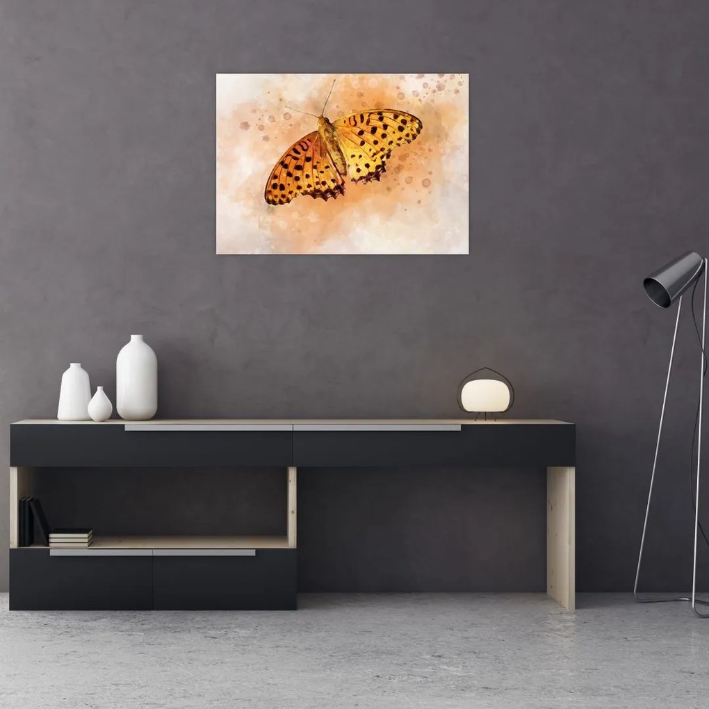 Obraz na szkle - Pomarańczowy motyl, akwarela (70x50 cm)