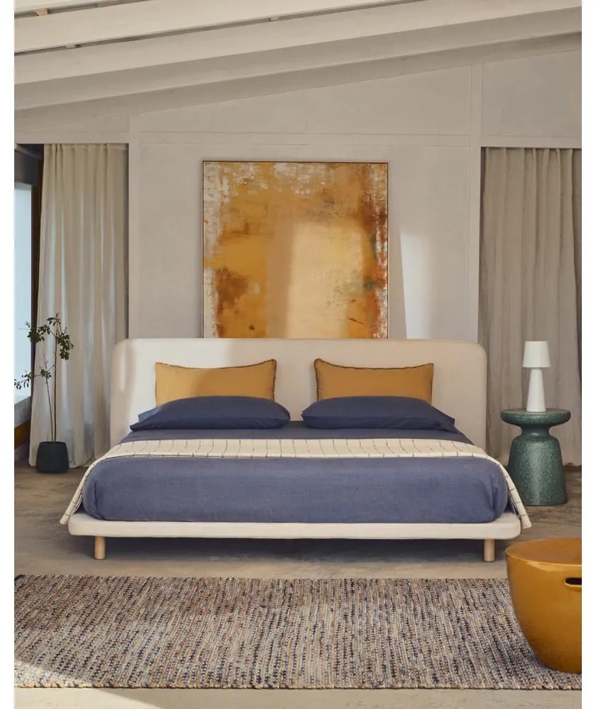 Beżowe tapicerowane łóżko dwuosobowe 160x200 cm Odum – Kave Home