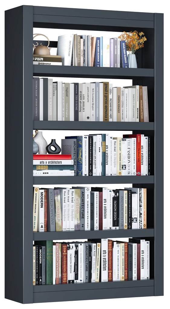 Metalowa biblioteczka, 1750 × 800 × 300 mm, czarna