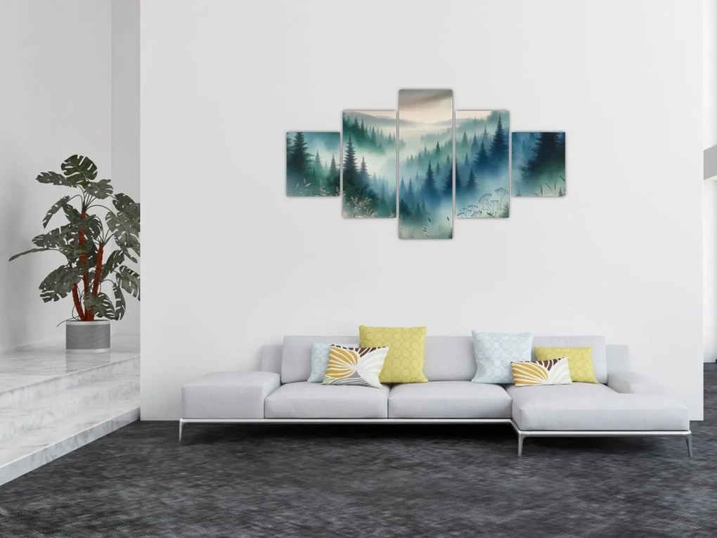Obraz - Leśny krajobraz z mgłą (125x70 cm)
