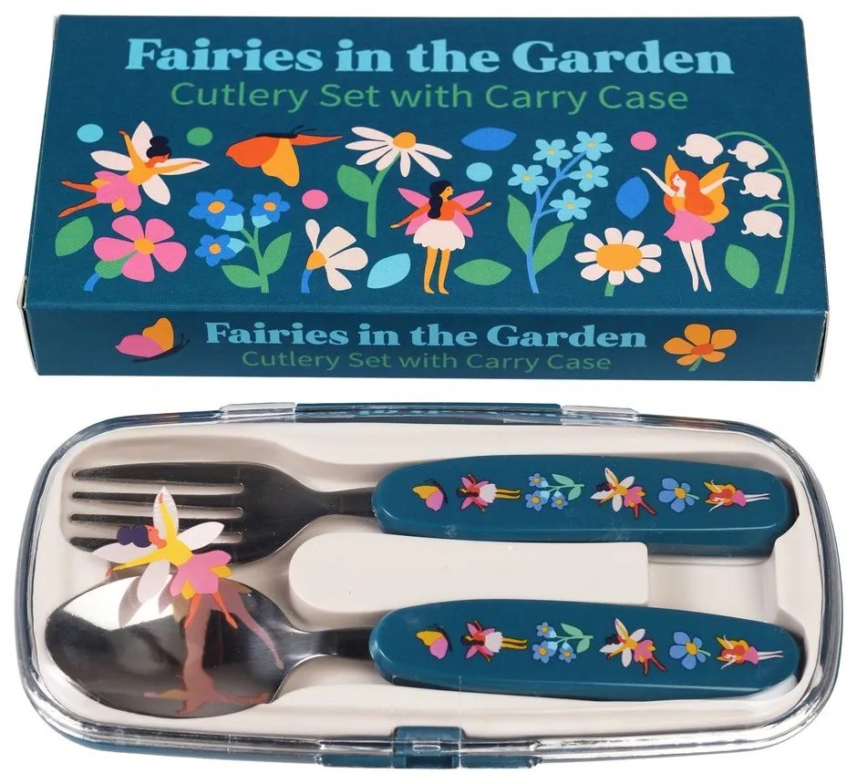Niebieskie sztućce dla dzieci ze stali nierdzewnej 2 szt. Fairies in the Garden – Rex London