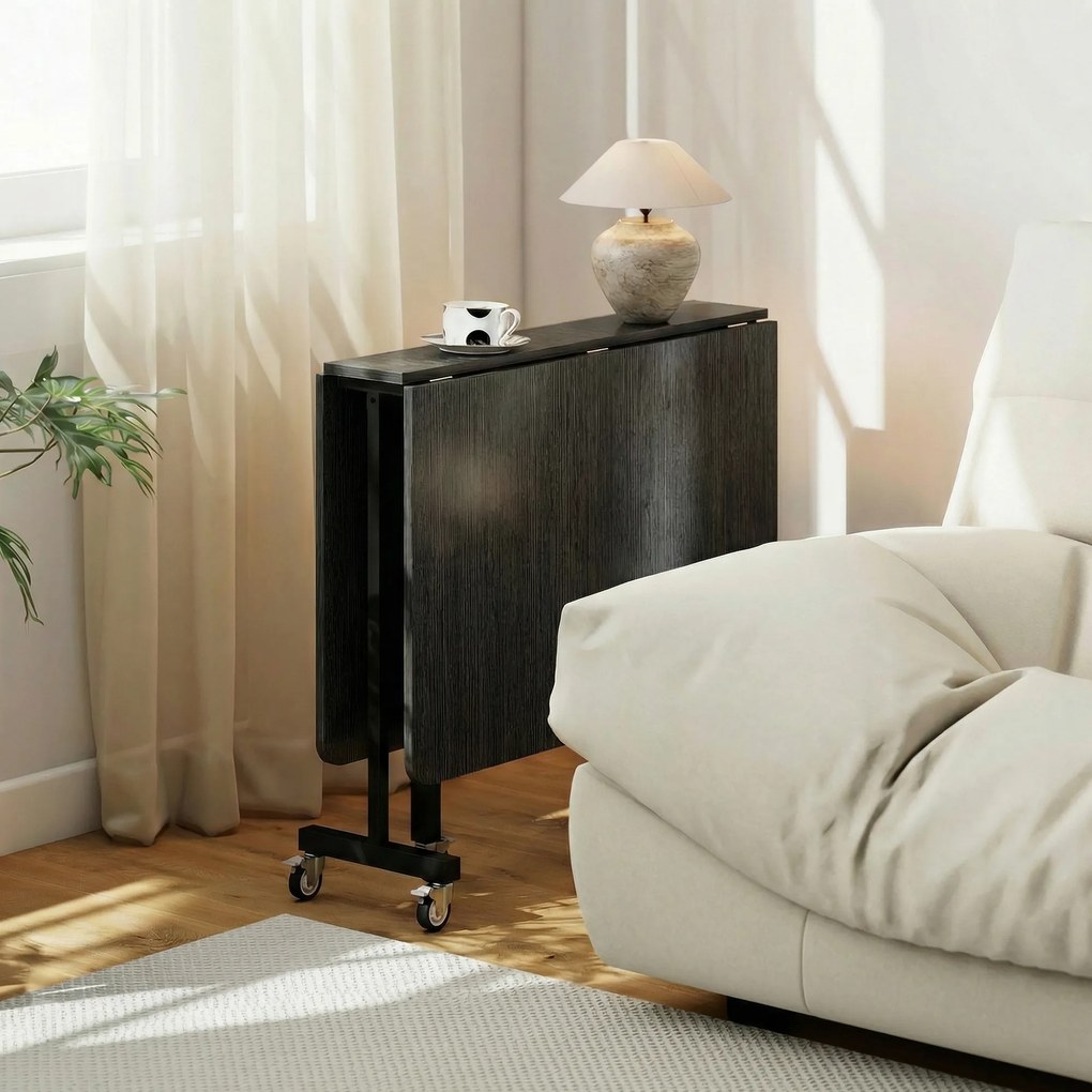 HOMCOM Składany Stół Jadalniany dla 4-6 Osób z 6 Kółkami Mobilny Stół do Małych Przestrzeni 120x80x73 cm Czarny | Aosom PL