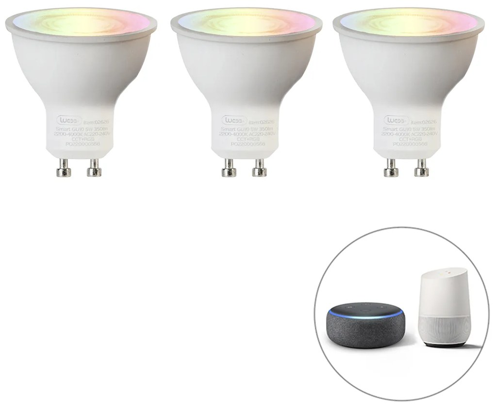 Zestaw 3 inteligentnych żarówek LED GU10 RGBW 5W 350lm 2200-4000K