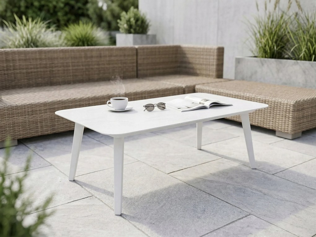 Stolik ogrodowy aluminiowy biały 120x60x43 cm lekki wytrzymały tarasowy