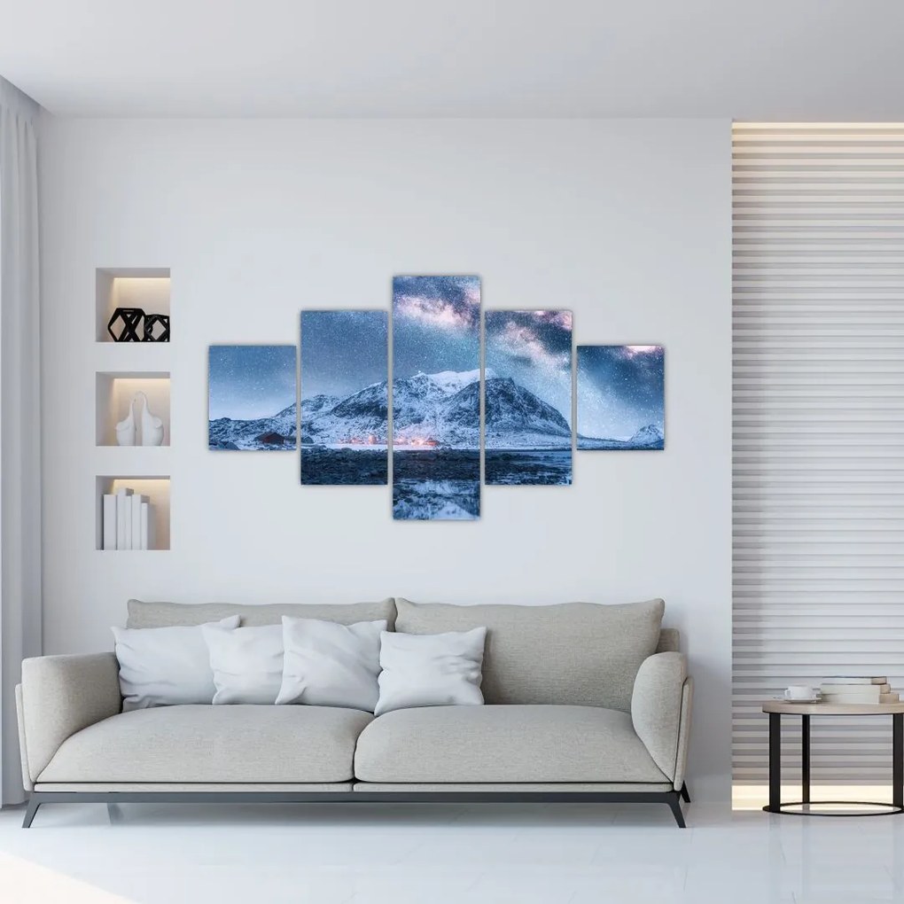 Obraz gór z gwieździstym niebem (125x70 cm)