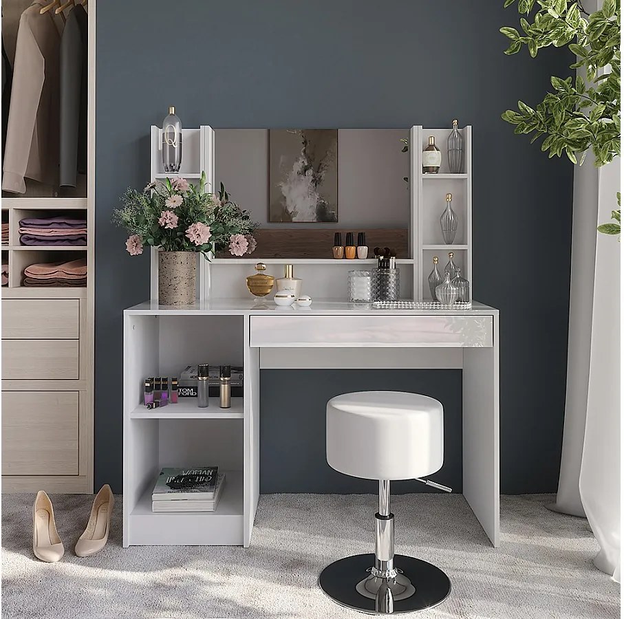 Stół toaletowy biały/biały wysoki połysk 119.8x50.1x76 sherry