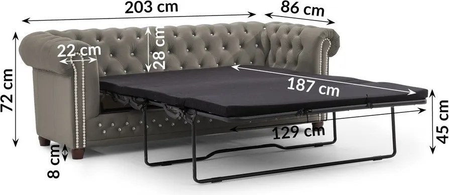 Szara aksamitna rozkładana sofa 203 cm York Blik – Ropez
