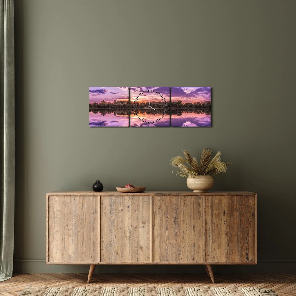 Obraz fioletowego nieba (z zegarem) (90x30 cm)