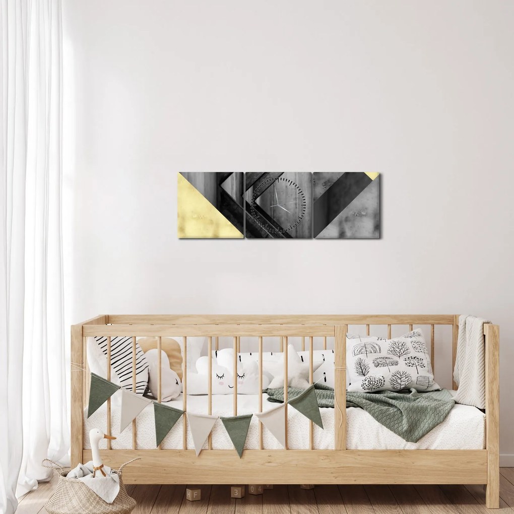 Obraz - Teksturowane kształty (z zegarem) (90x30 cm)