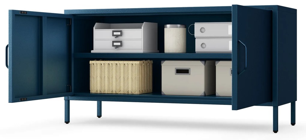 Szafka RTV metalowa na nóżkach granatowa, 1150x595x400 mm: ROSA Modern