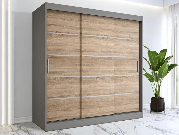 Szafa przesuwna antracyt + dąb sonoma 200 cm - Bohosa 6X