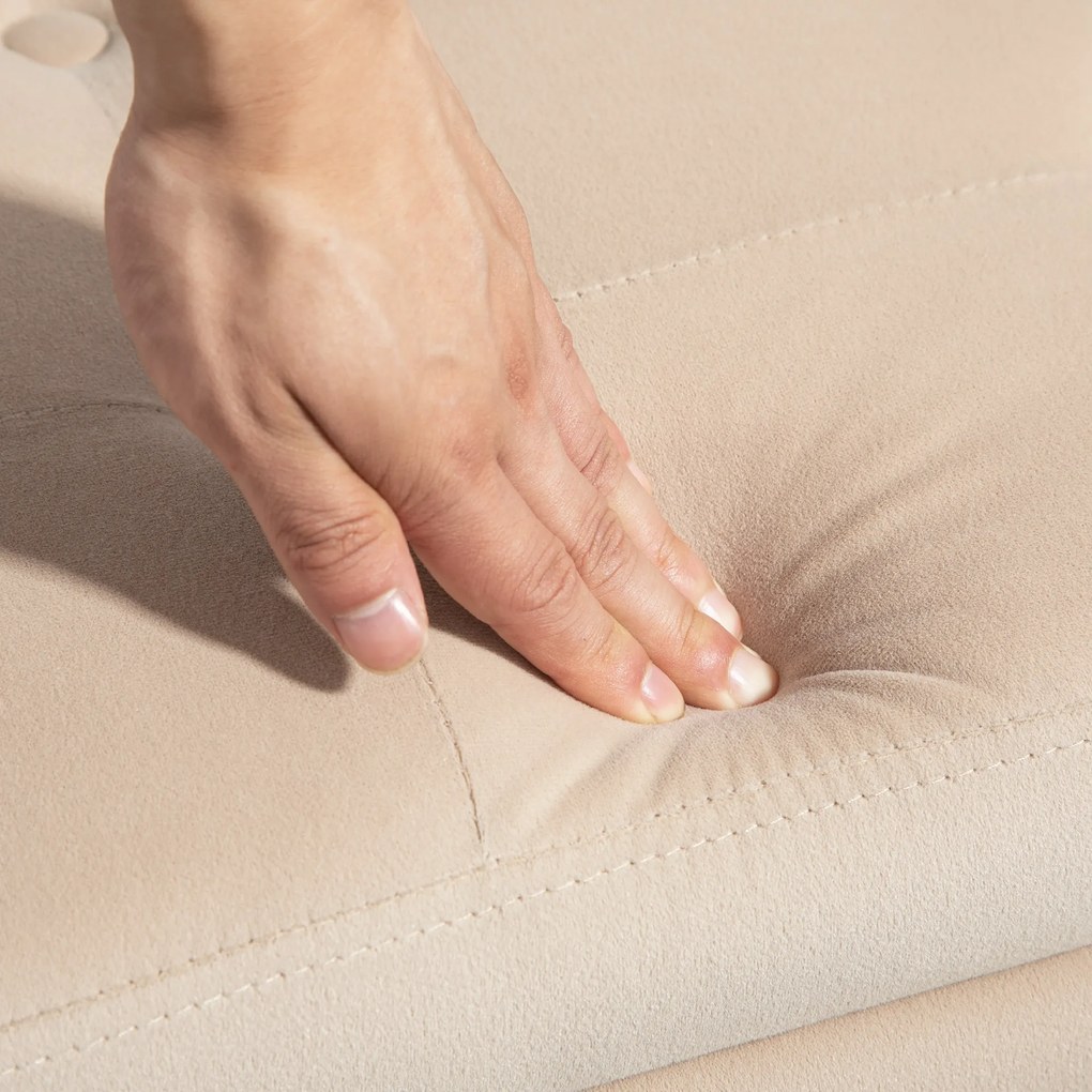 HOMCOM Tapicerowana ławka welurowa z podłokietnikami i miejscem do przechowywania beżowa 107x42x65 cm | Aosom PL