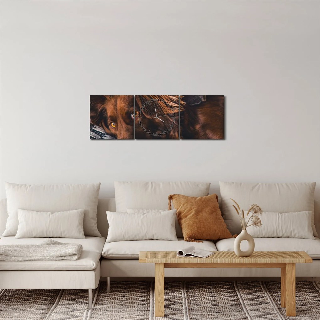 Obraz leżących psów (z zegarem) (90x30 cm)
