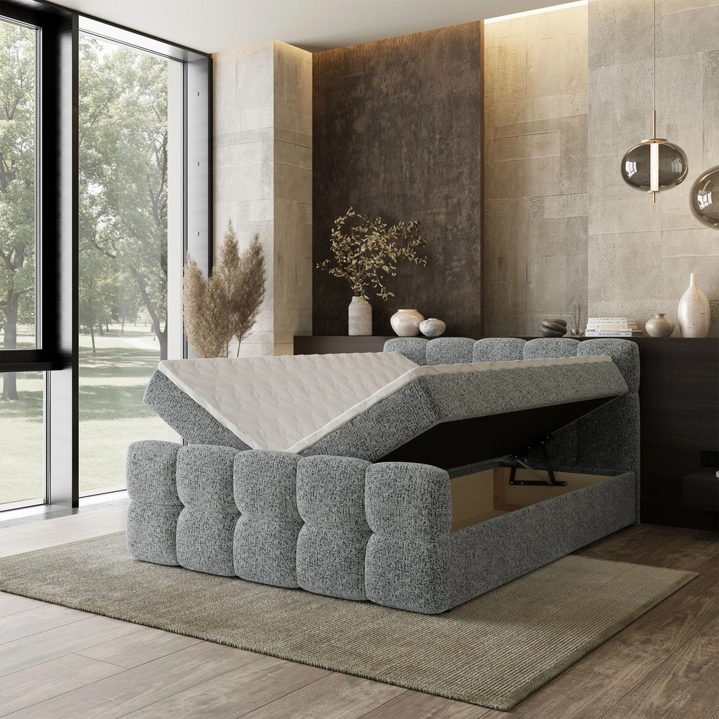 Masseno Łóżko kontynentalne BRUME z pojemnikiem na pościel 180x200 cm - Jasnoszary, BELLA 65