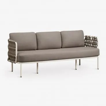 Sofa Ogrodowy 3-osobowy Z Aluminium I Plecionego Sznurka Tevary Gardenia Biel & Tkanina W Kolorze Orzecha Laskowego - Sklum