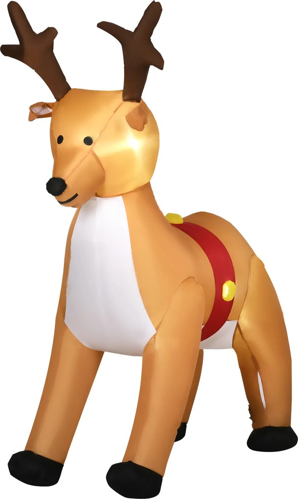 HOMCOM Nadmuchiwany renifer, 1,8 m, lampki LED, akcesoria, automatyczne nadmuchiwanie, żółty