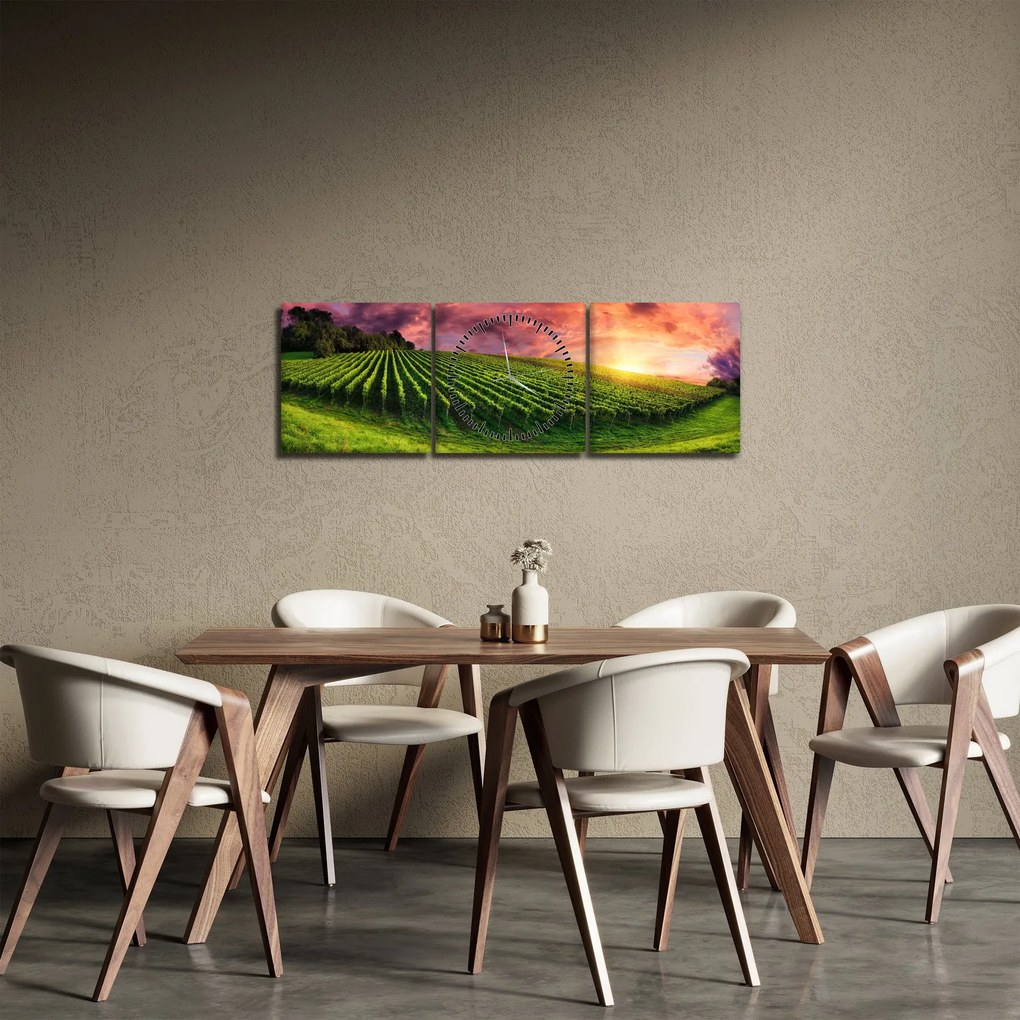 Obraz winnicy z kolorowym niebem (z zegarem) (90x30 cm)