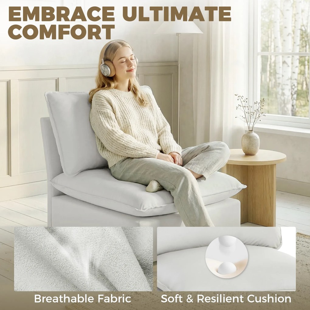 HOMCOM Fotel akcentowy, nowoczesny fotel Leathaire z szerokim i głębokim siedziskiem, grube poduszki, łatwy montaż, szary | Aosom PL