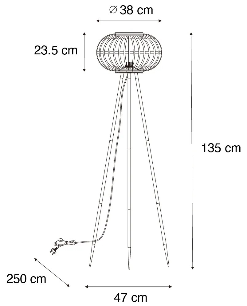 Orientalna lampa podłogowa trójnóg bambusowa - AmiraKolonialny Oswietlenie wewnetrzne