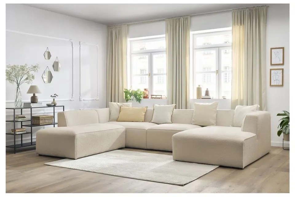 Beżowy narożnik modułowy z materiału bouclé (lewostronny/w kształcie litery U) Megeve – Bobochic Paris