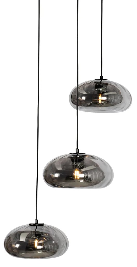 Lampa wisząca w stylu art deco czarna z dymionym szkłem okrągła 3-punktowa - Ayesha ArtDeco Oswietlenie wewnetrzne