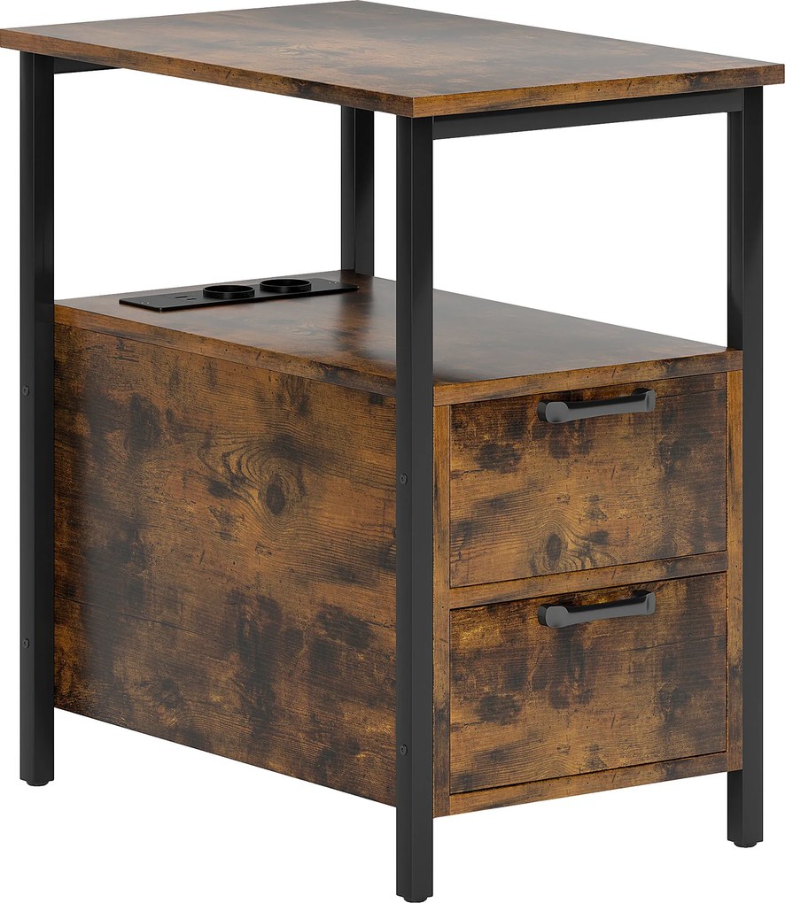 HOMCOM Stolik pomocniczy ze stacją ładowania, portami USB, gniazdkami, 2 szufladami i półką do salonu, sypialni