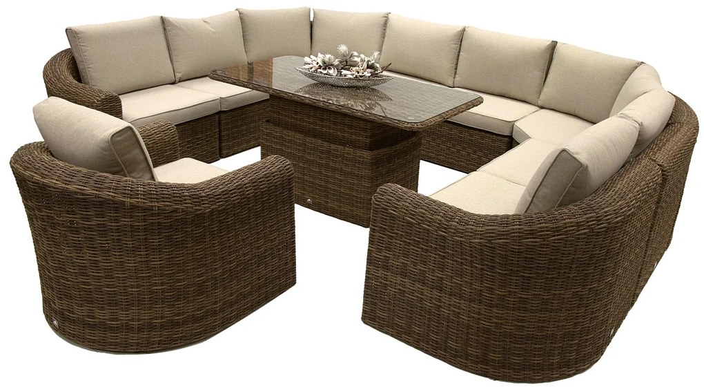 Rattanowy zestaw do jadalni modułowy BORNEO LUXURY dla 9 osób (brązowy)