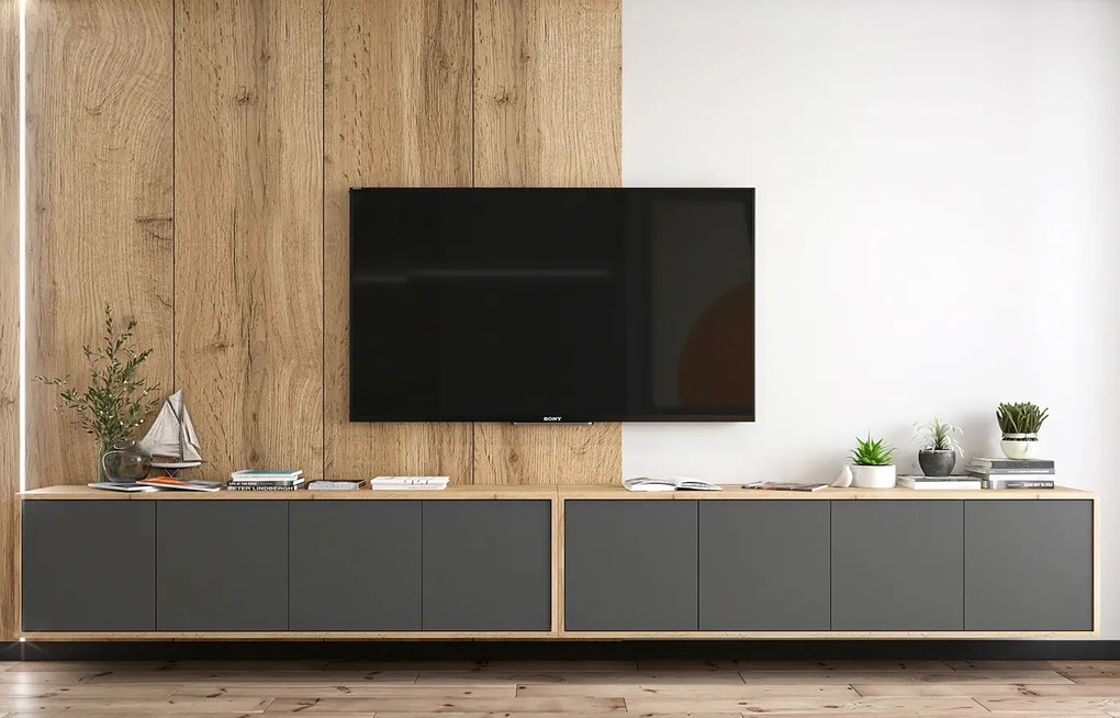 Zestaw wiszących szafek rtv dąb wotan + grafit W5-E08