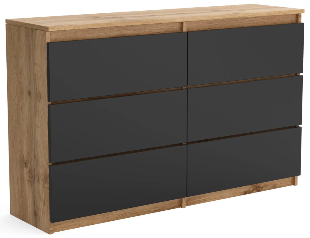 Duża komoda 6 SZUFLAD Szafka 120 cm ARIA Dąb Wotan/Czarny