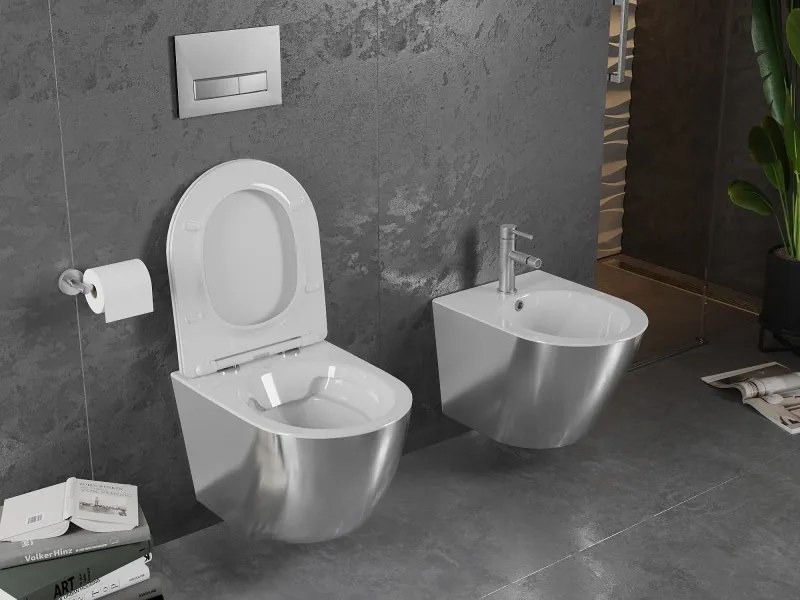 Mexen Lena miska wc Rimless z deską wolnoopadającą slim, duroplast, biała/srebrna - 30224004