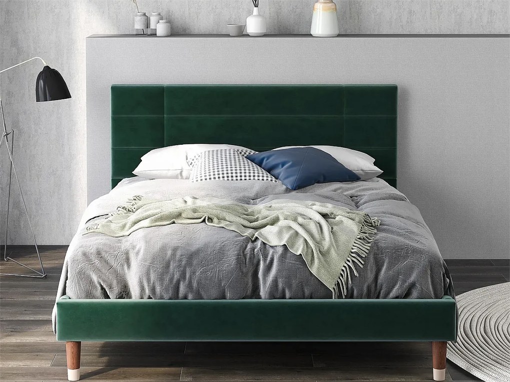 Łóżko z wezgłowiem - 140 x 200 cm - aksamit - zielone