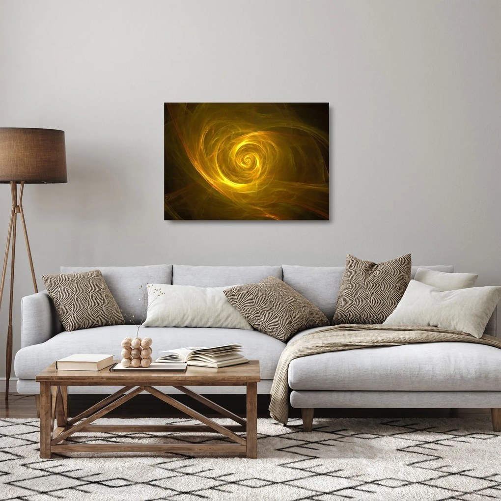 Obraz na szkle - abstrakcyjna żółta spirala (70x50 cm)