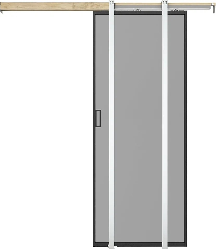 Drzwi przesuwne z ukrytym systemem przesuwnym – aluminium i szkło hartowane przydymione – wys. 205 x dł. 63 cm – LINCI II