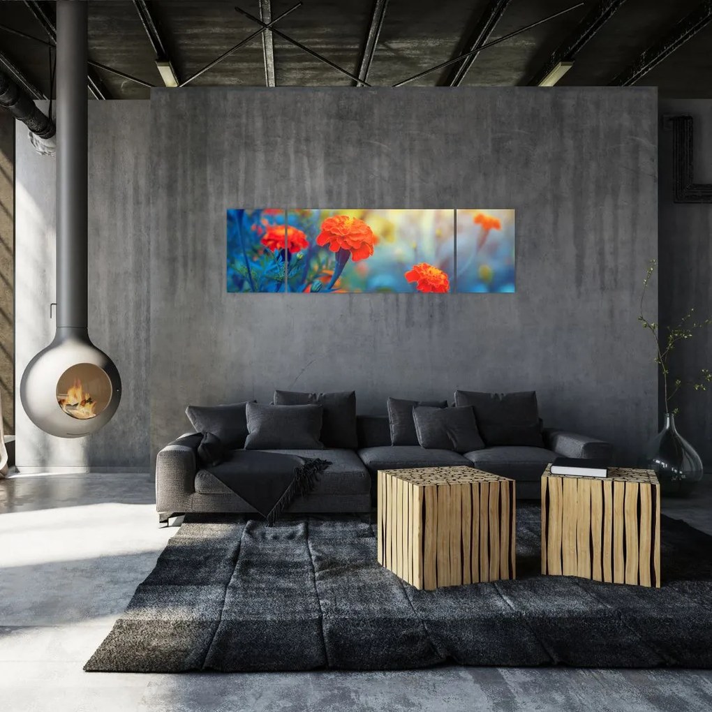 Obraz - Pomarańczowe kwiaty (170x50 cm)