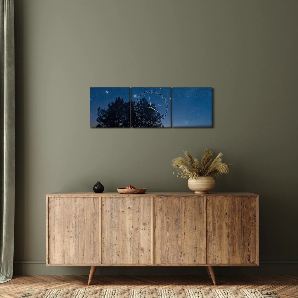 Obraz drzew w nocy (z zegarem) (90x30 cm)