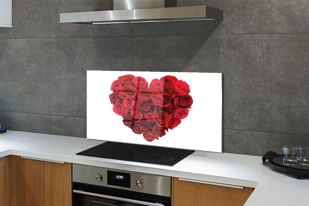Szklany Panel Serce z Czerwonych Róż