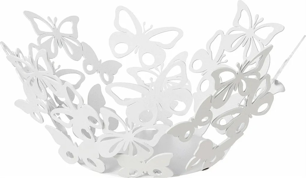 Element dekoracyjny Farfalloso Ø31 cm z perforowanego żelaza w kolorze białego marmuru, motyw motyli, nowoczesna ozdoba stołu, made in Italy