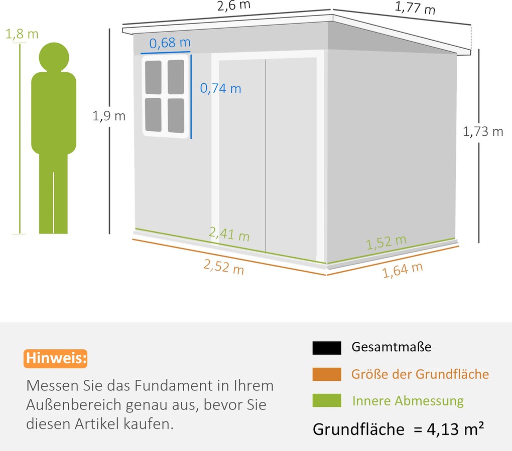 Outsunny Metalowy schowek do przechowywania narzędzi ogrodowych, z oknem, szerokie drzwi, 260 x 177 x 190 cm, zielony | Aosom PL