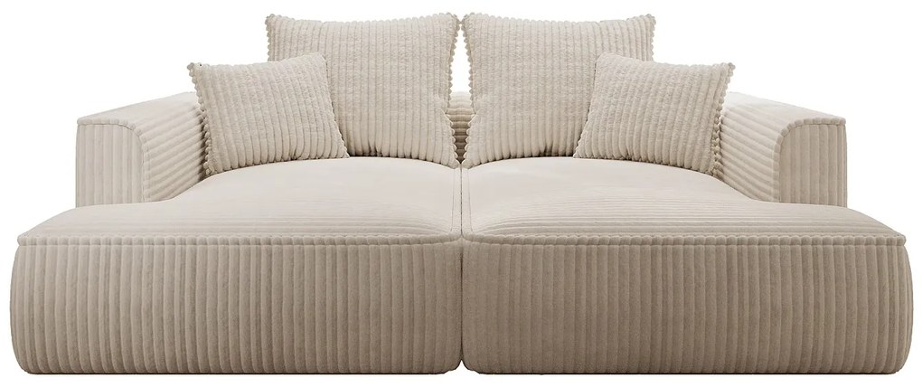 Kanapa 3-osobowa z głębokim siedziskiem z szeroko prążkowanego beżowego sztruksu - PINETA