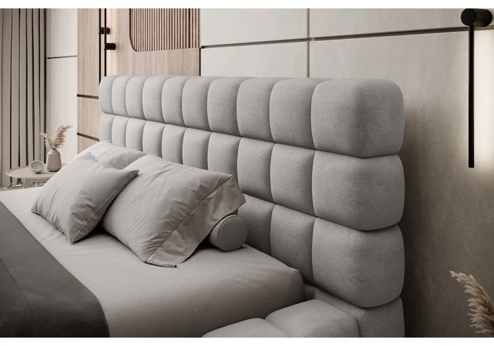 Szare tapicerowane łóżko dwuosobowe ze schowkiem ze stelażem 140x200 cm Dizzle – ELTAP